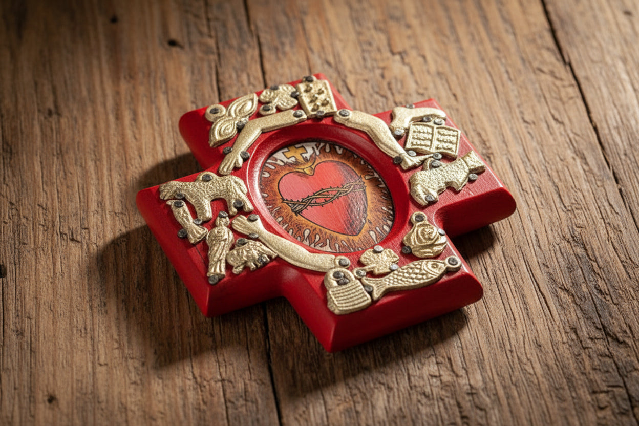 Small Crosses featuring the Sacred Heart with Milagros