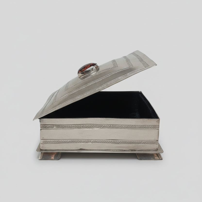 Large Trinket Box Crowned by a Beautiful Mahogamy Obsidian Domed Stone