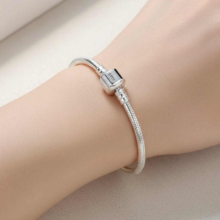 925 Silver Charm Bracelet Soft Smooth Snake Bone