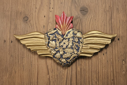 Large wooden Heart with Wings and Milagros