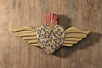 Large wooden Heart with Wings and Milagros
