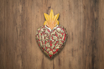 Wooden Sacred Heart with Milagros