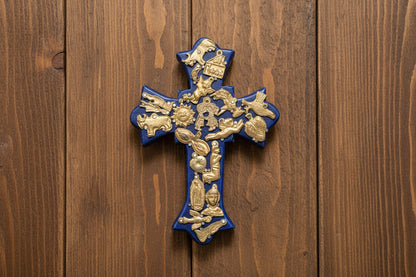 Crown Medium Wooden Cross with Milagros