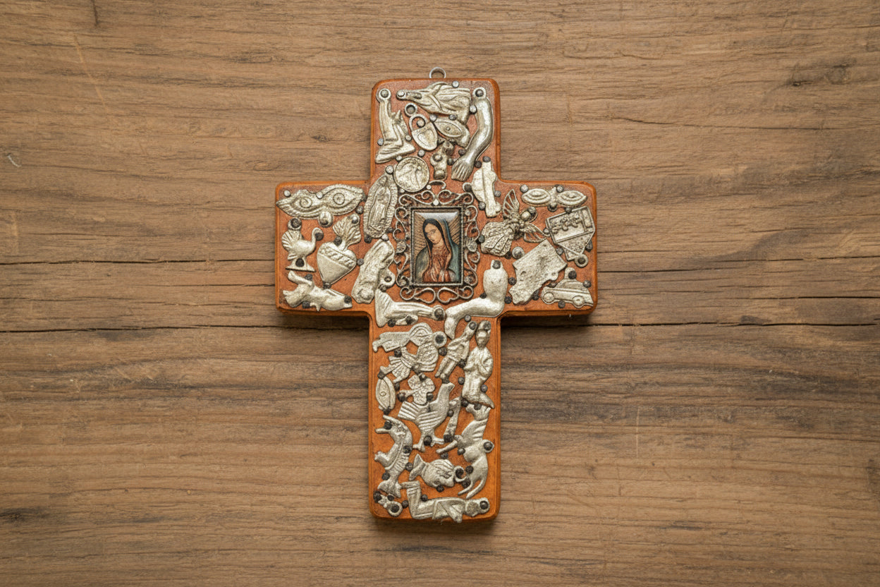Square Medium Medallion Cross with Milagros