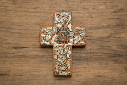 Square Medium Medallion Cross with Milagros
