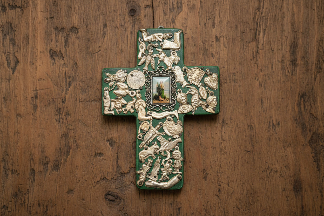 Square Medium Medallion Cross with Milagros