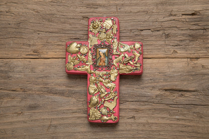 Square Medium Medallion Cross with Milagros