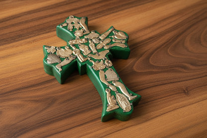 Crown Medium Wooden Cross with Milagros