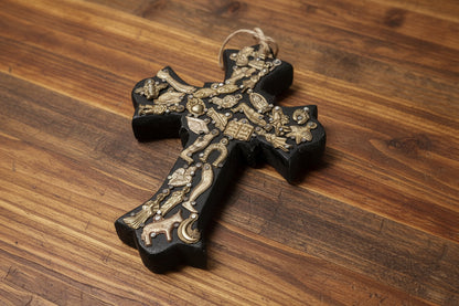 Crown Medium Wooden Cross with Milagros