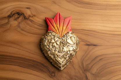 Wooden Sacred Heart with Milagros