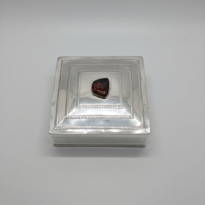 Large Trinket Box Crowned by a Beautiful  Mahogamy Obsidian Domed Stone