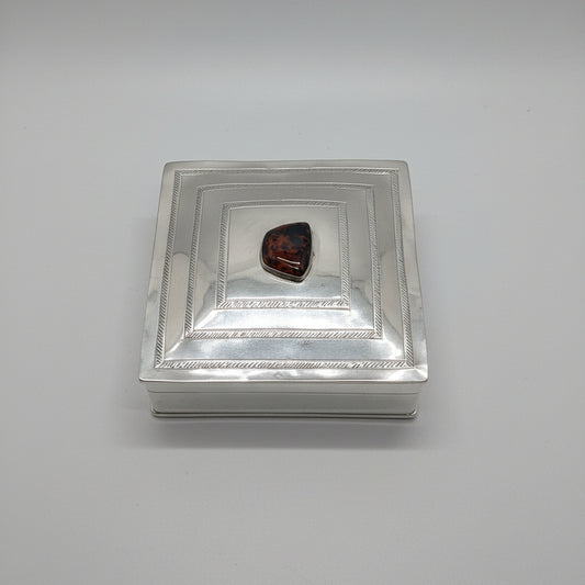 Large Trinket Box Crowned by a Beautiful  Mahogamy Obsidian Domed Stone