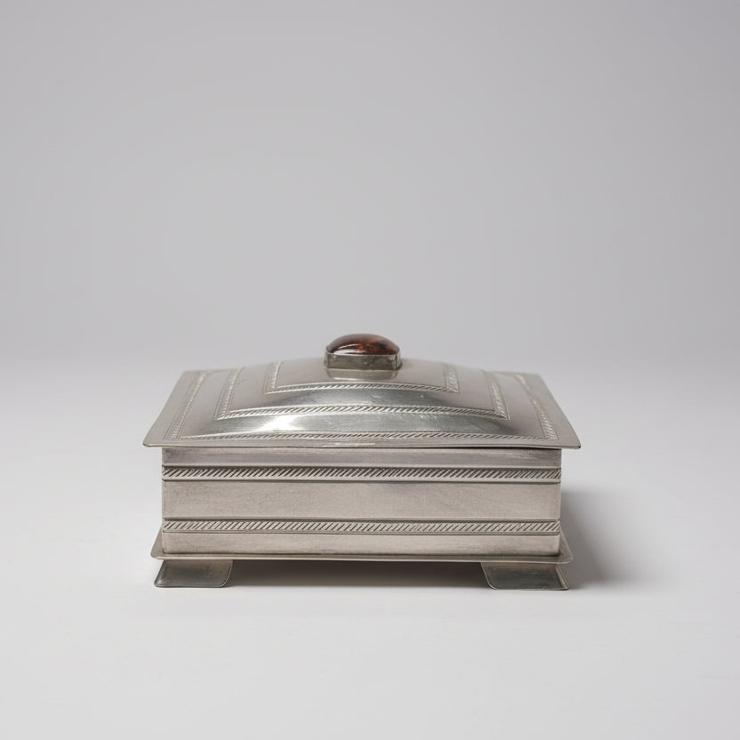 Large Trinket Box Crowned by a Beautiful  Mahogamy Obsidian Domed Stone