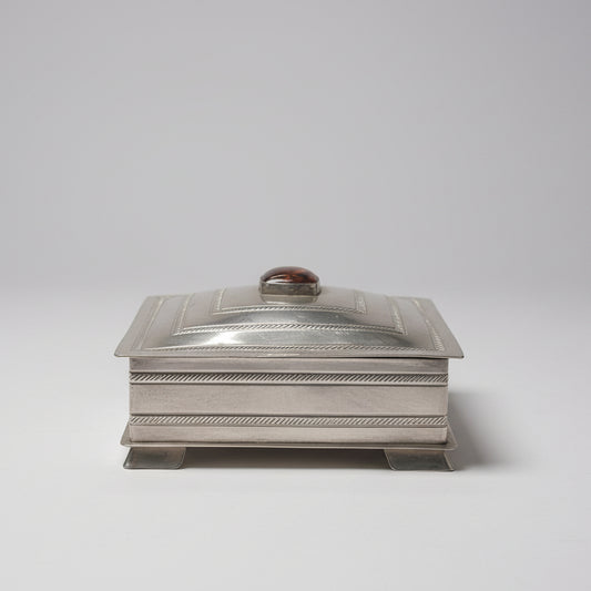 Large Trinket Box Crowned by a Beautiful  Mahogamy Obsidian Domed Stone