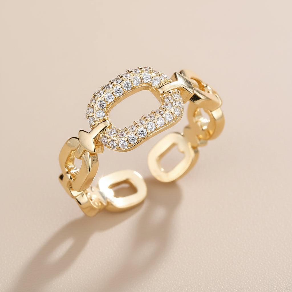 Chain Buckle Square Adjustable Ring For Women