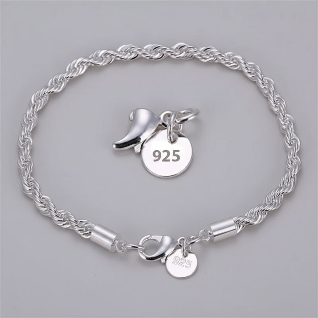 New High quality Silver Color 4MM Twisted Rope Bracelets