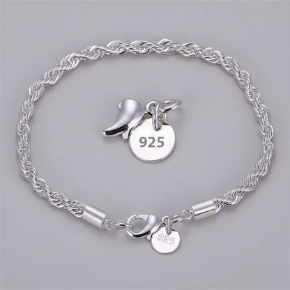 New High quality Silver Color 4MM Twisted Rope Bracelets