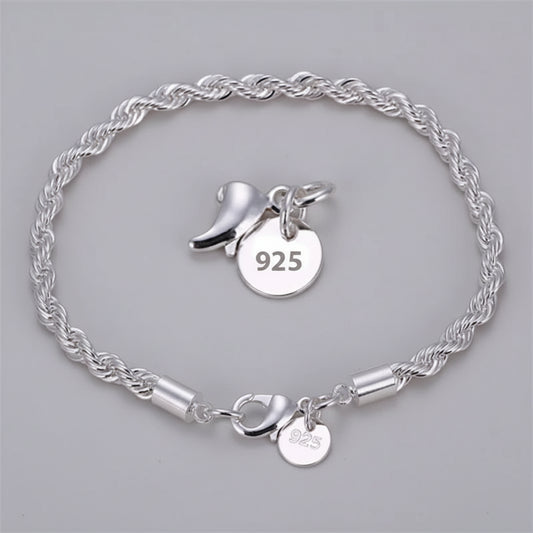 New High quality Silver Color 4MM Twisted Rope Bracelets