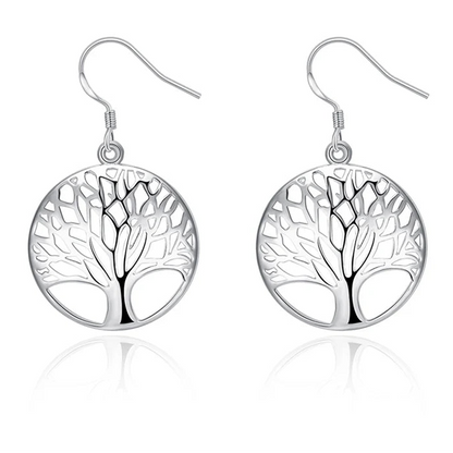 New Hollow Carved Round Tree Silver Color  Earrings