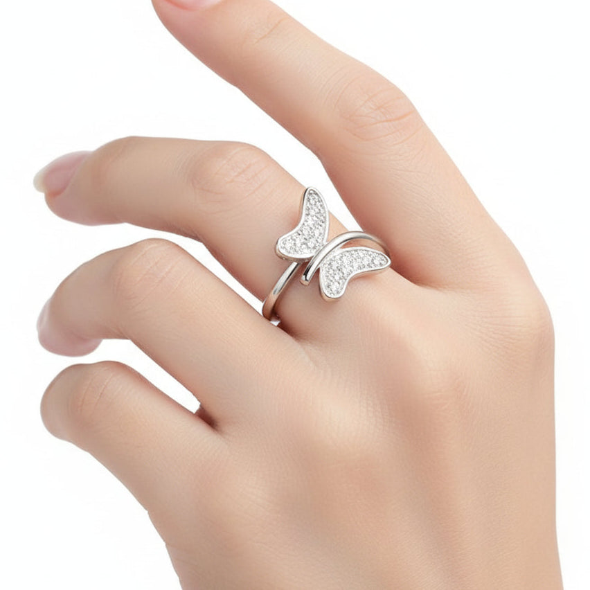 Butterfly Zircon Ring Silver Color