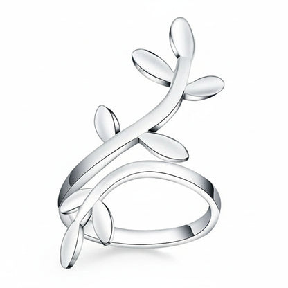 Adjustable Rattan Leaves Rings Silver Color