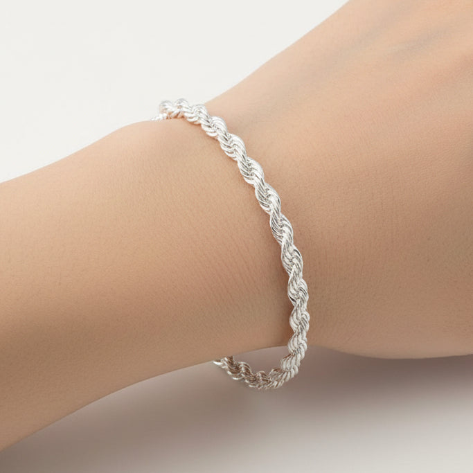 New High quality Silver Color 4MM Twisted Rope Bracelets