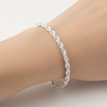 New High quality Silver Color 4MM Twisted Rope Bracelets