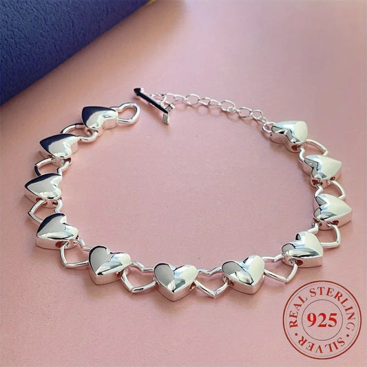 Exquisite 925 Sterling Silver Heart-Shaped Bracelet