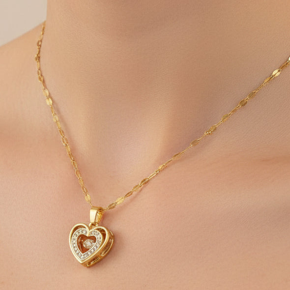 Double-layer Love Necklace With Rhinestones Titanium Steel Pendant